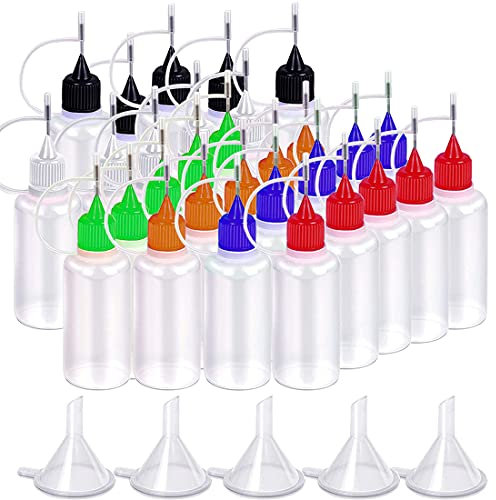 Gebildet Präzisions Applikatorspitzen Flaschen, 30pcs 10ml Durchscheinende Flaschen und 30pcs Farbige Spitzen, mit 5 Mini-Trichtern für DIY, Quilling, Basteln, Acrylmalerei
