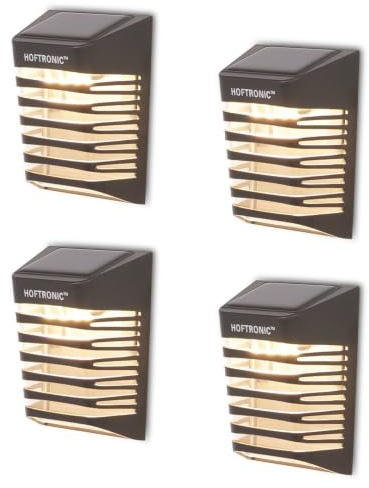 HOFTRONIC - 4er Set Solar Außenleuchte Wand mit Dämmerungsschalter Dono 3000K Warmweiß Solarlampen Außen Wand 120x90x52,5mm (LxBxH) IP65 wasserdichte Laterne Schwarz für Wand auf Solarenergie