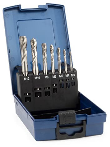 GSR Gewindebohrer Set Silver 7 teilig, HSSE Maschinengewindebohrer Set, DIN 2184-1 (DIN 371/376), Form C/35°, Metrisch M3-M12, Gewindeschneider In stabiler Kassette