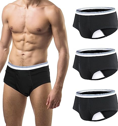 Carer Mens Incontinence Underwear Washable 3 Pack Cotton Reusable Incontinence Boxers Briefs for Men Built in Cotton Pad for Bladder Leakage 150ML, X-Large