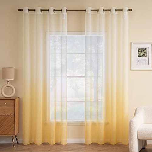 EMEMA Voile Tende Trasparenti con Occhielli 2P Arancione 260Ax140Lcm