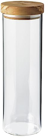 Bérard Vorratsglas 1500 ml, 10 cm Ø, Borosilikatglas, Olivenholzdeckel | Transparent, luftdicht verschließbar, Silikonring, 31 cm Höhe, Lebensmittelaufbewahrung