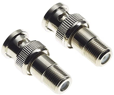 BNC Plug To F Type Socket Adaptor - 50 Ohm Nickel Plated Brass Body RF Coax Connector Male Female Adapter For RF Radio Antenna And Video Applications Coaxial Coupler Converter - Pack Of 2