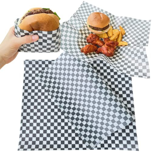 Tocnvoe - 100 Papier Emballage Alimentaire, 28x34cm, Carrés Noirs Blancs, Durable, Résistant à l'huile. Anti Graisse, Wrap Papier, Convient pour les Emballages Alimentaires et la Décoration de Table.