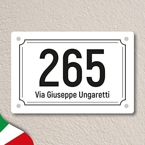 Numero civico personalizzato inciso a laser su laminato plastico, per esterno, 3 misure, vari colori e cornici. (BIANCO)