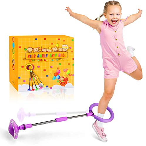 Chridark Bola de salto de tobillo para niños, pelota plegable con rueda flash, juguetes de juego exterior para niños y adultos, regalo para niños y niñas de 5, 6, 7, 8, 9, 10 años, color morado