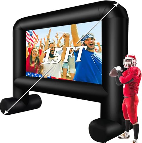 Outdoor Inflatable Projector Screen, 15FT Blow up Movie Screen Support Front & Rear Projection for Backyard Outdoor Movie Night Barbecue Pool Party Super Bowl Party with Blower and Carry Bag