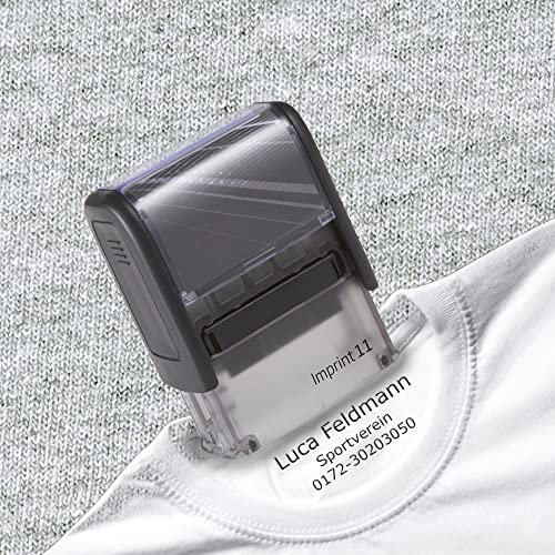 Personalisierter Textilstempel Imprint 11 waschmaschinenfest – Namensstempel für Kinder direkt hier gestalten und bestellen – 3 Zeilen, Abdruck Schwarz, 38x14mm
