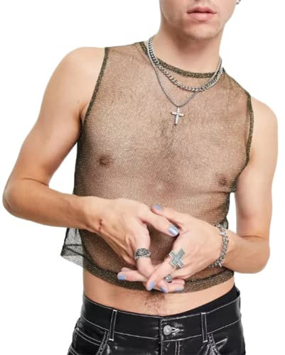 JPXJGT Transparente Fishnet Camiseta Interior Tank Top de Tirantes Malla para Hombre Rejilla(Color:Green,Size:S)