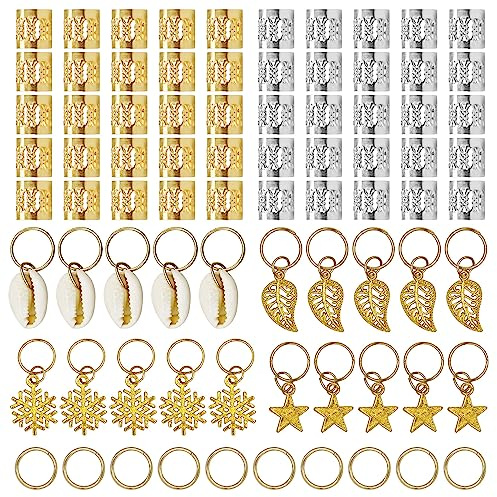 XCZYN 80pcs Dreadlocks perline anelli treccia capelli clip serrature paura intrecciatura dei capelli polsini metallici accessori per la decorazione gioielli argento e oro unisex (Oro, argento)