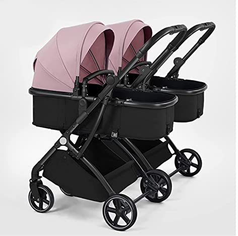 Kleinkind-Kinderwagen for Zwillinge nebeneinander, abnehmbarer 2-Einzel-Kinderwagen, Doppel-Kinderwagen mit umkehrbarem Stubenwagen, verstellbares Verdeck, Kleinkind-Kinderwagen for Jungen und Mädchen