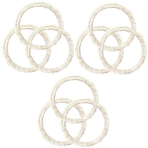 Warmhm 9 STK Weißer Rebenkranz Bauernkranz Dekorativer Kranzreifen Kranz Korbringe Blumenkranzrahmen Natürlicher Weinkranzring Kranzring Selber Machen Rattan Weihnachten Anhänger