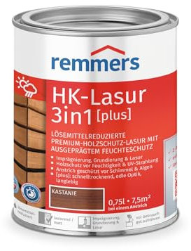 Remmers HK-Lasur Lasure 3 en 1 [plus] châtaignier, mat, 0,75 l, lasure de protection du bois de qualité supérieure à réduction de solvants pour l'extérieur, 3 en 1, séchage rapide, longue durée
