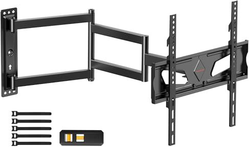 WHYFONE Corner TV Wall Bracket for 26-65 Inch TVs, Long Reach TV Bracket with 845mm Articulated Arm, 3 Folding Arms Full Motion Wall Mount with Swivel Tilt Extend Max VESA 400x400mm up to 35kg