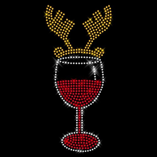 Glitzerdeals Bügelbilder Weihnachten Strass Weihnachtsmotiv Weinglas Rentier Aufbügler für Textilien Schneeflocken Bügelmotiv Wintermotiv Strass Bügelbild Schneeflocken