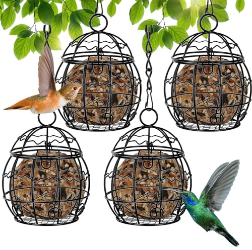 Meisenknödelhalter,Geichan 4 Stück Futterspender für vögel,Meisenknödel für Garten,futterstation vögel,Futterstation und Halterung für Garten & Balkon,Metal Iron for Feeding Wild Birds