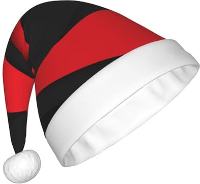 ZaKhs Rote schwarze Weihnachtsmütze mit Druck, Unisex, Plüsch, Weihnachtsmütze, niedliche Weihnachtsmütze für Neujahr, festliche Party