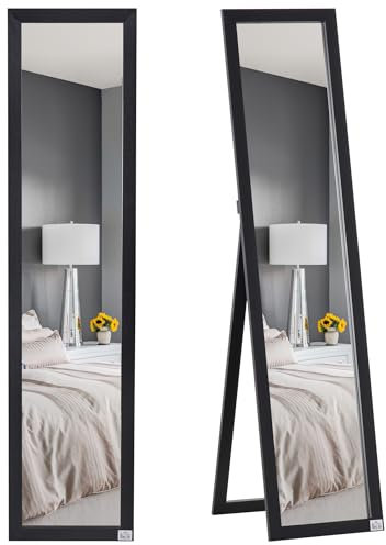 HOMCOM Full Length Mirror Floor Standing or Wall-Mounted Long, Rectangular Full Body Mirror for Bedroom, Living Room, Black