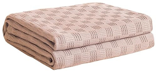 JIKFRIMA Strickdecke aus Baumwolle, 152,4 x 203,2 cm, gewebte Überwurfdecken für Couch, Sofa, Bett, Heimdekoration, leichte und atmungsaktive Häkeldecke für alle Jahreszeiten (Khaki, Doppelbett (152,4