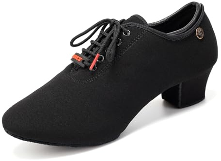 YKXLM Latin Dance Shoes for Women Closed Toe Ladies Ballroom Practice Dance Shoes Suede Sole Lace Up Low Heel,1 1/4 in Heel,Black,3.5UK