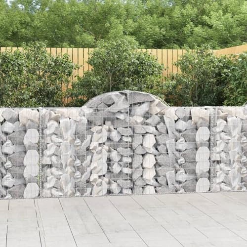 Gecheer Jardinera Exterior,Gaviones de Piedra,Jardinera de gaviones,Gaviones de Piedras Cesta muros 9 uds 200x30x100/120 cm, Gaviones Decorativos,Forma de Arco Hierro