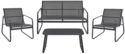 Beliani Lounge Set Metall schwarz 4-Sitzer Tisch Gartensofa Sessel Barrea