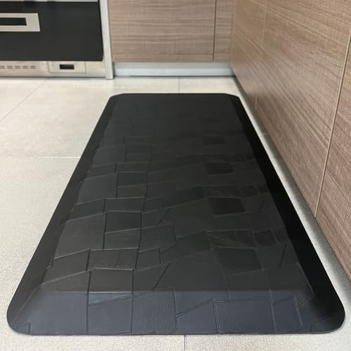 HEALEG Anti Fatigue Floor Mat,Kitchen Mat, Standing Desk Mat – Comfort at Home, Office, Garage - Polyurethane(PU) Foam (Black patchwork, 44cm x 75cm)