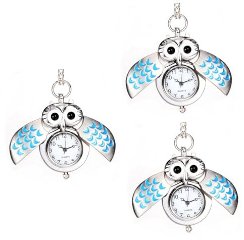 WRITWAA 3stücke Cartoon Eule Taschenuhr Halskette Elegante Quarz-pendeluhr Im Vintage-Stil Für Damen Für Alltag Partys Und Farbvariante