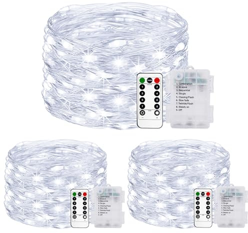 litogo Battery Fairy Lights with Timer, [3 Packs/5M/50 LED] Copper Wire Micro LED String Lights Indoor, Cool White Hanging Twinkle Lights for Bedroom Christmas Party Wedding DIY Decoration