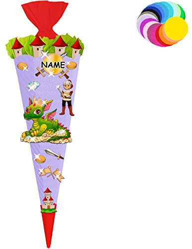 alles-meine.de GmbH Bastelset - Schultüte Farbe & Größe wählbar 70/85 / 100 cm - Ritter & Drache - inkl. Name - Farbe frei wählbar - Bastelschultüte - Zuckertüte zum selber..