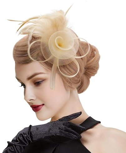 DRESHOW Fascinatorhatt Meshblomma Fjäderfascinator med Klämma och Huvudband Cocktail Tea Party Huvudbonader för Flickor och Kvinnor