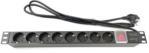 SilexFiberI Regleta de 8 Enchufe para Rack 19” Profesional | PDU de Aluminio con Interruptor de Seguridad | 8 Tomas Schuko (16A/3500W) | Cable de 1,8 Metros | Ideal para Servidores, IT y Sonido