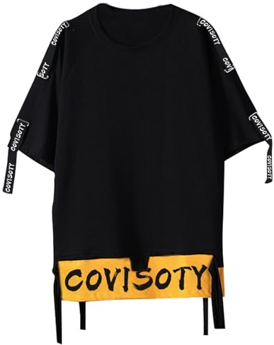 Covisoty T-Shirt Uomo Hip Hop Maglietta da Uomo Girocollo a Maniche Corte Cotone Casual Nero 2XL