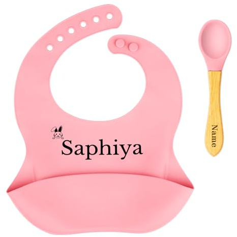 NGTSFLY Personalisierter Baby Geschirr - Personalisierter Lätzchen Baby Babylöffel - Silikon Lätzchen Baby mit Name -Kindergeschirr mit Namen - Spülmaschinen - Personalisierte Geschenke baby