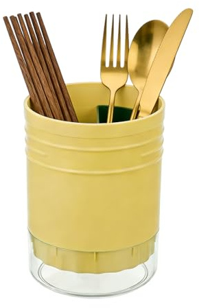Hapivida Estante de Secado de Utensilios, Palillos Redondos de Plástico, Estante de Drenaje, Soporte para Utensilios, Escurridor de Cubiertos, Organizador de Utensilios de Cocina (Amarillo)