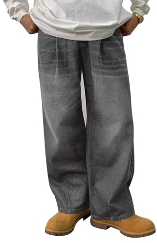 HUNGSON Mens Baggy Jeans for Men Women Y2k Skater Vintage Plain Pants Casual Wide Leg Jeans Loose Fit Denim Jeans Dark Grey