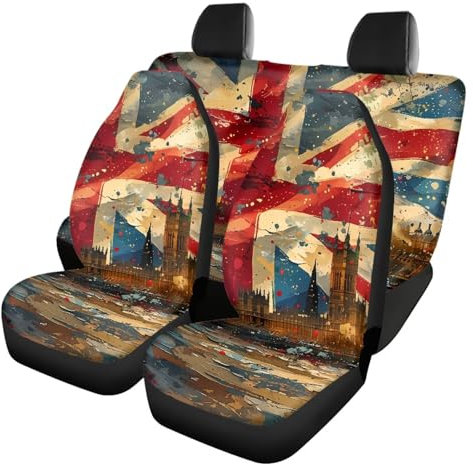 Kuiaobaty Union Jack Pattern Universal Front Car Seat Covers Fit for SUV,Trucks,Vans, Oil Painting Graffiti 4 PCS Auto Seat Covers Car Seat Protector