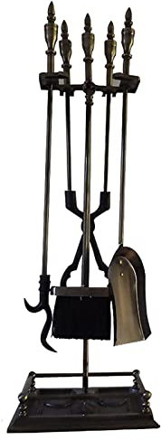 HSIRYAOHD Rustikale Bronzekaminwerkzeuge mit Sockel, großer Kamin, Schürhaken, Holzofen, Kaminholz, Zange, Halter, Werkzeug-Set