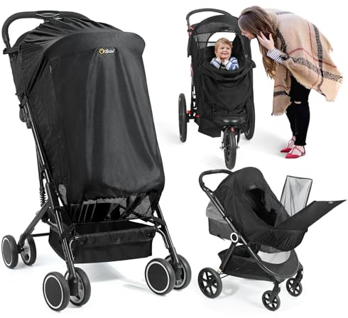 Orzbow Kinderwagen-Sonnenschutz, atmungsaktiver Sonnenschutz für Kinderwagen mit Moskitonetz & Reißverschluss, universeller Kinderwagen-Sonnenschutz mit doppelter Öffnung, starker Sonnenschutz