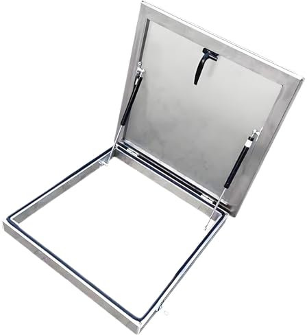 Trampilla de Techo Acero Inoxidable, Claraboya para Ático o Terraza, Puerta de Acceso al Tejado, Ventana de Techo con Cierre Antirrobo, Cubierta Giratoria para Casa(23.6 * 23.6in/60 * 60cm)