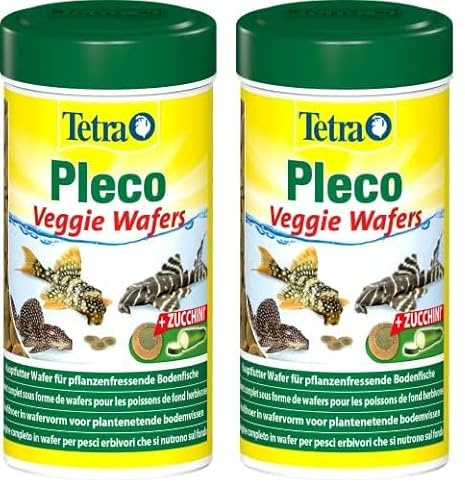 Tetra Pleco Veggie Wafers - Fischfutter für pflanzenfressende Bodenfische, Alleinfutter mit mineralreicher Zucchini für verbesserte Vitalität, 250 ml Dose (Packung mit 2)