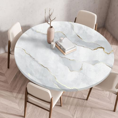Treer 3D Elastische Tischdecke Rund Abwaschbar, Farbiger Marmor Outdoor Picknick Spanntischdecke Rund Gartentischdecke Round Tischdecke mit Gummizug für Küche, Esszimmer (Grau,80 cm)
