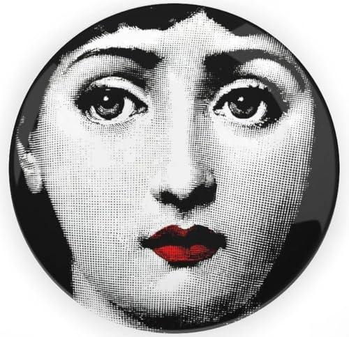 AlphaDesignLuxe Handgefertigter Teller im italienischen Stil – moderne Kunstschale mit weiblichem Gesicht, elegantes Tischtablett, Dekoration für Zuhause oder Büro (Gesicht rote Lippen)