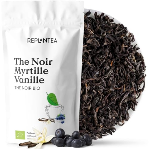 THÉ NOIR MYRTILLE ET VANILLE BIO 100G (50 Tasses) | Thé Noir en Vrac avec Vanille, Myrtille et Sureau REPLANTEA