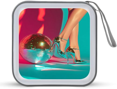 Jubonexis 60er Jahre Vibe Discoball High Heels CD-Hülle DVD Aufbewahrungskoffer tragbar für Auto Zuhause Reisen