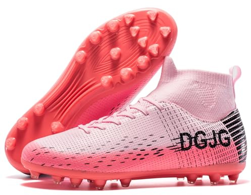 DGJG Womens Soccer Cleats Youth Training Football Cleats Lightweight Mens High-top Soccer Shoes AG, Tacos de Futbol para Hombre, Pink, 5.5 Men