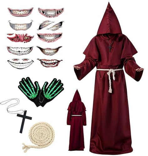 SARYLI Costume da Monaco Uomo, Medievale Frate Costumi Monaco Sacerdotes Accappatoio per Adulti, Costumi Halloween Monaco, Costume da Monaco per Halloween Carnevales Partys