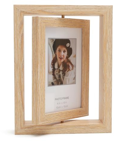VOSSOT Marcos de Fotos 10x15, Adornos Fotográficos Giratorio 360°, Marco de Fotos Doble Cara, Marcos Fotos, Decoración Madera con Tapa Acrílica para Boda, Hogar, Regalo La Vacaciones