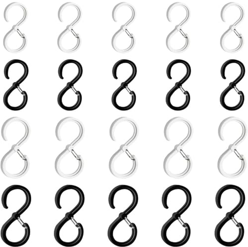 HoAhaMay 20 pezzi Ganci a forma di S con chiusura di sicurezza antiscivolo. Ganci a S in plastica per appendere oggetti,adatti per armadi,cucine,bagni,camere da letto,uffici e giardini (nero/bianco)