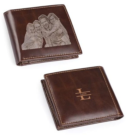 kaululu Personalisierte Geldbörse Herren Beidseitig Portemonnaie Brieftasche mit Foto Namen Gravur Männer Geschenke Valentinstag/Vatertag/Geburtstag/Weihnachten (Echtes Leder)